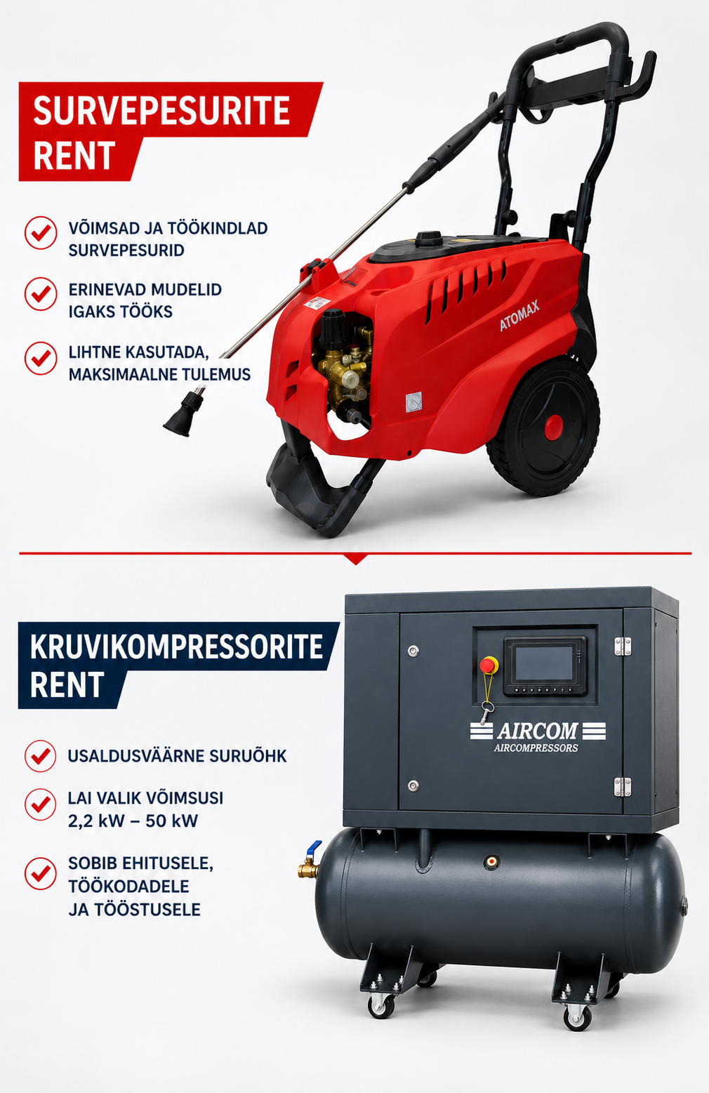 Kruvikompressori rent survepesuri rent
